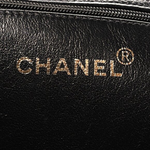 Authentic CHANEL Classic CC Caviar Logo Shoulder Tote Bag Black Leather Purse - Picture 5 of 13